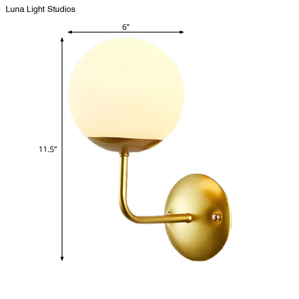 Opal Glass Wall Sconce - Antique Gold Single Light Fixture With Right Angle Arm