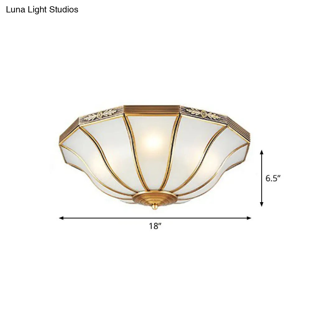 Opaline Glass Bell Shaped Flush Mount Ceiling Light In Brass - Traditional Lamp For Corridors