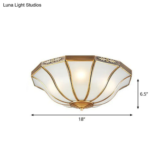 Opaline Glass Bell Shaped Flush Mount Ceiling Light In Brass - Traditional Lamp For Corridors