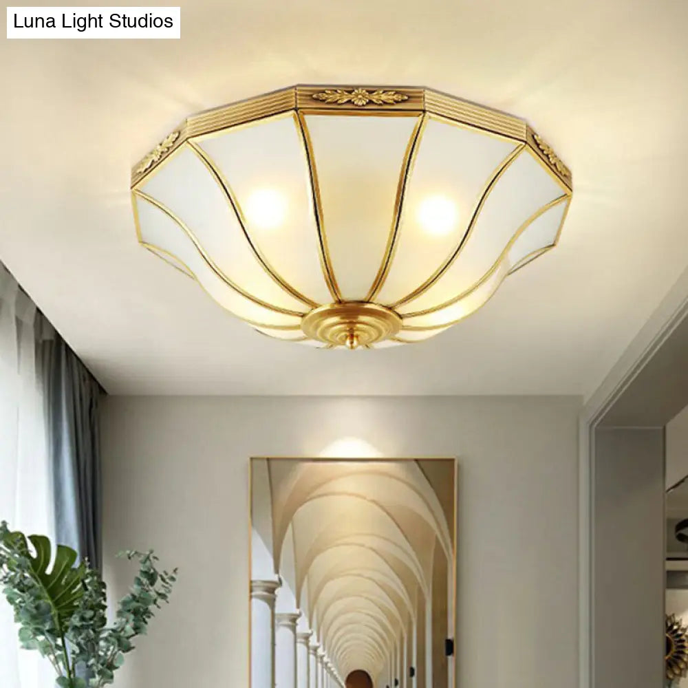 Opaline Glass Bell Shaped Flush Mount Ceiling Light In Brass - Traditional Lamp For Corridors / 14