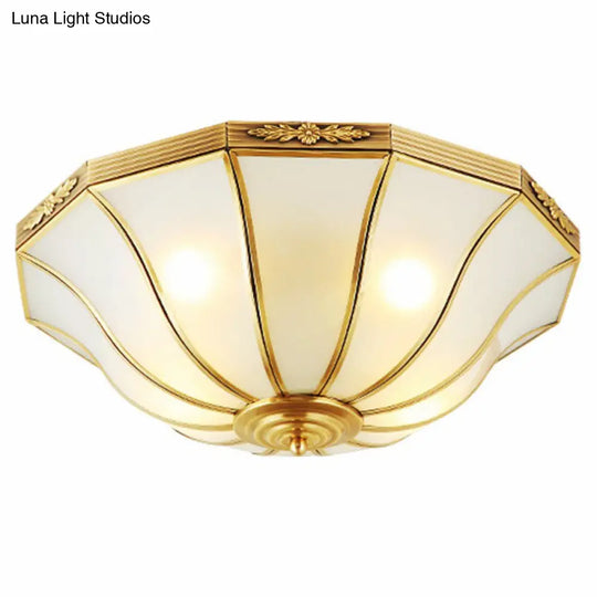 Opaline Glass Bell Shaped Flush Mount Ceiling Light In Brass - Traditional Lamp For Corridors