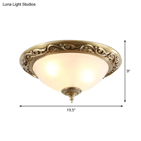 Opaline Glass Brass Flush Ceiling Light - Traditional Bedroom Lighting (12’/16’/19.5’ 2/3 Heads)