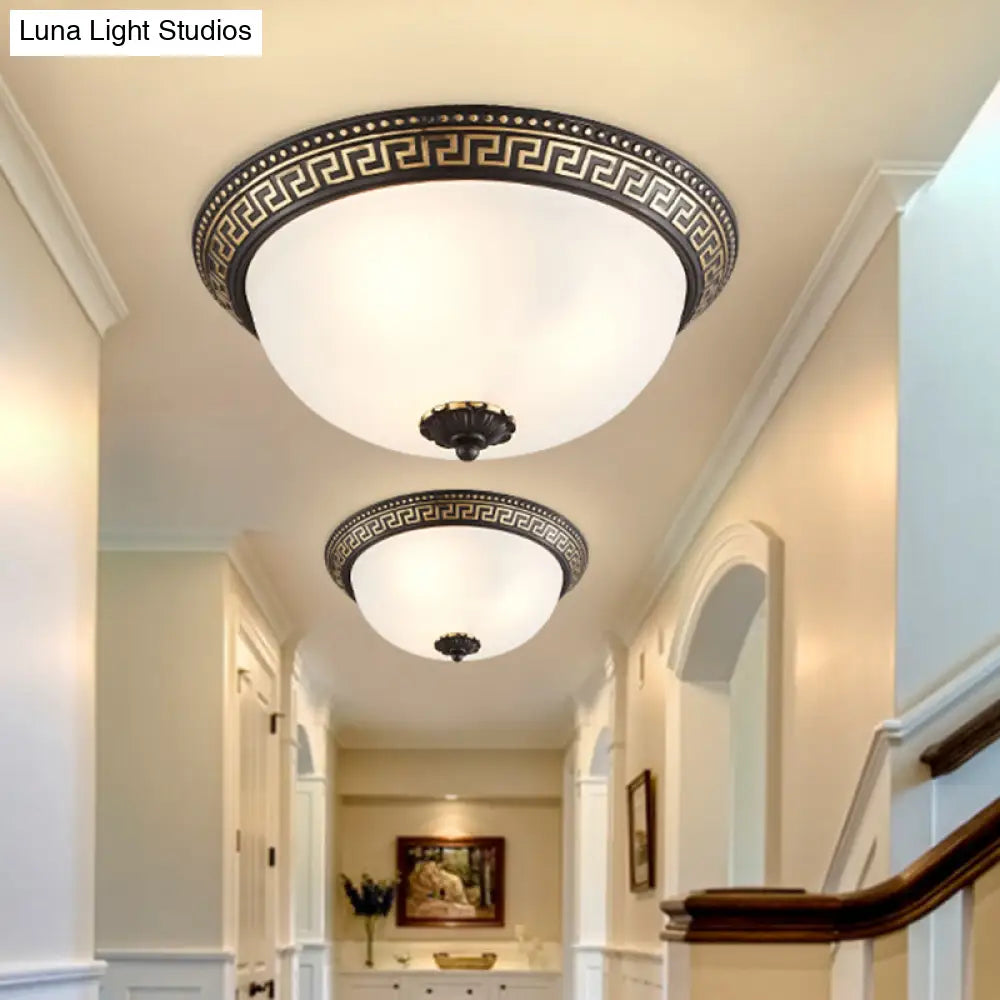 Opaline Glass Ceiling Lighting Retro Flush Mount Fixture With Swastika Pattern - Black - Gold 2/3 -