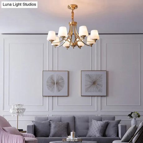Opaline Glass Chandelier With Traditional Tapered Design - Brass Finish