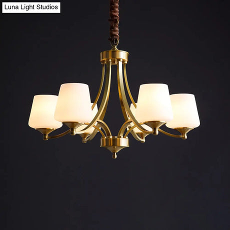 Opaline Glass Chandelier With Traditional Tapered Design - Brass Finish