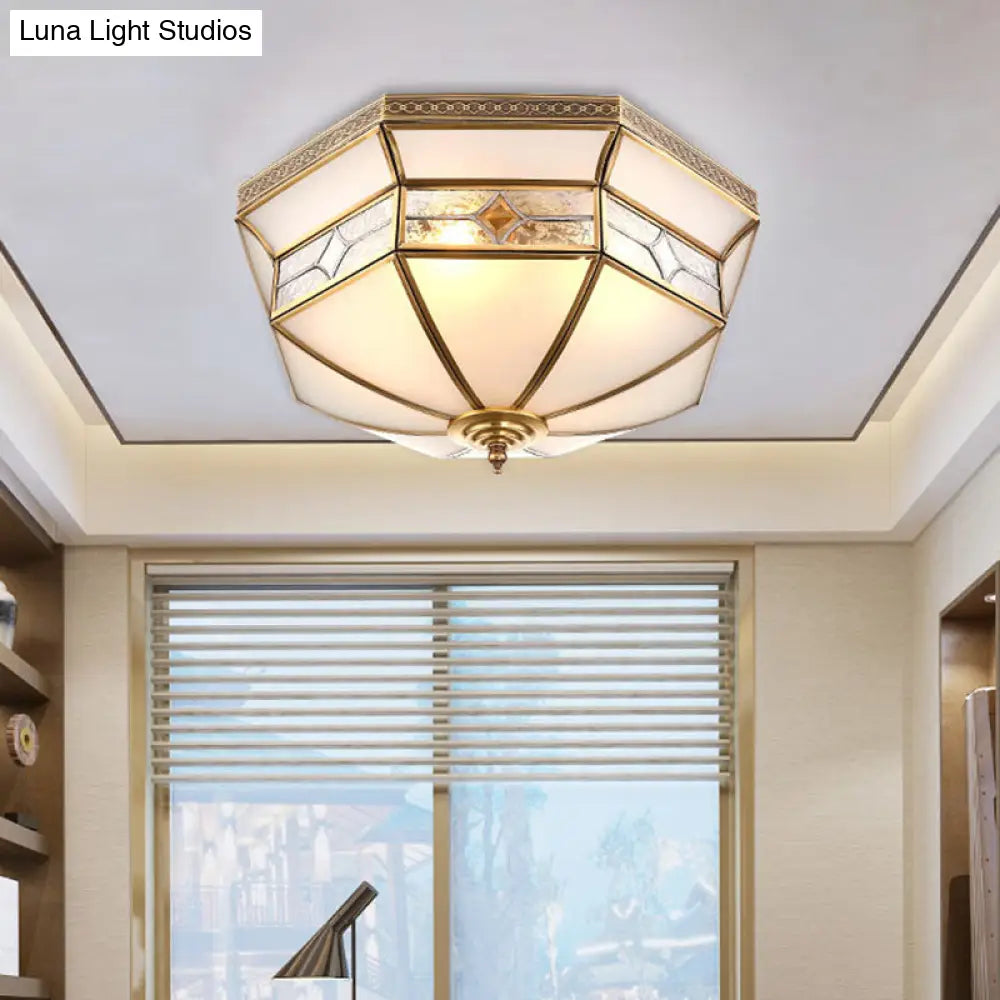 Opaline Glass Dome Ceiling Flush Light With Brass Finish - 3/4 - Light 14’/18’ Warehouse Style / 14’