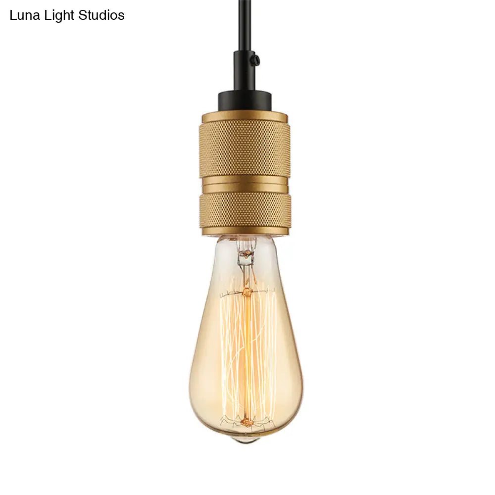 Retro Industrial Open Bulb Pendant Light - Iron Hanging Fixture In Gold Adjustable Cord