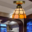 Orange Art Glass Ceiling Lamp - Tiffany Style Grid Bowl Mount For Bathroom 8’/6’ Width / 6’