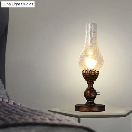 Orange/Clear Crackle Glass Desk Lighting With Iron Base - Industrial Vase Table Light For Bedroom