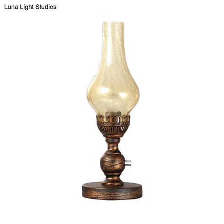 Orange/Clear Crackle Glass Desk Lighting With Iron Base - Industrial Vase Table Light For Bedroom