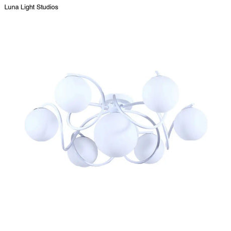 Orb Opal Glass Semi Flush Light - Traditional Black/White 4/7 Lights Living Room Ceiling Lighting
