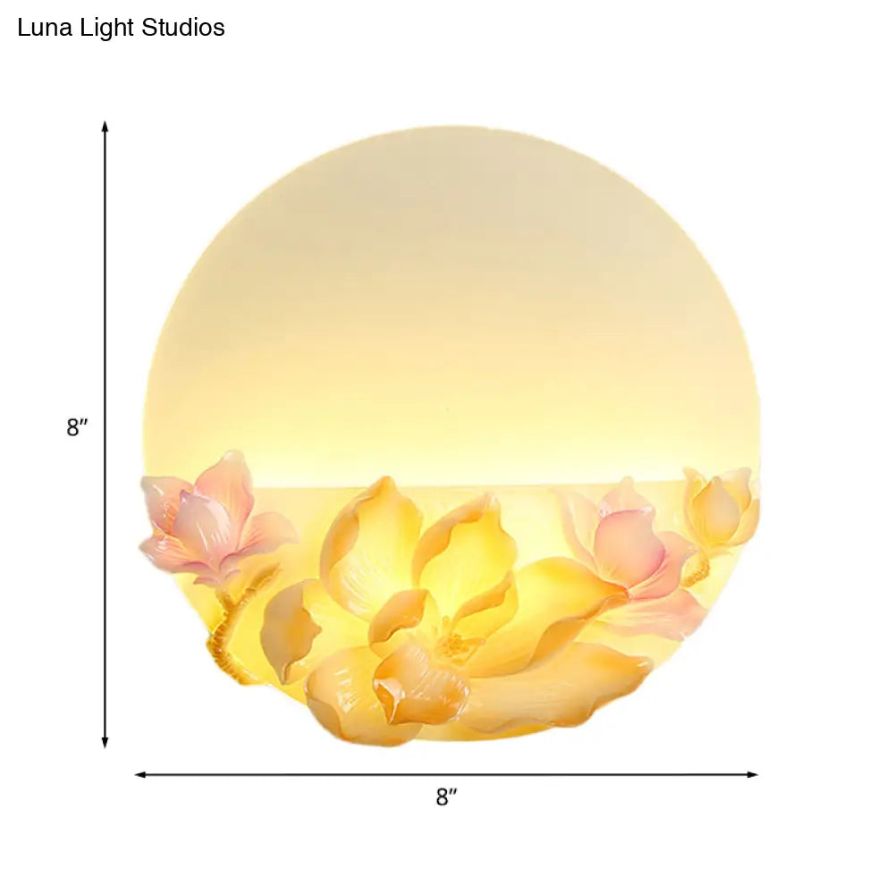 Oriental Style Led Magnolia Wall Light - Pink And White Circular Acrylic Mural
