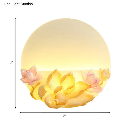 Oriental Style Led Magnolia Wall Light - Pink And White Circular Acrylic Mural