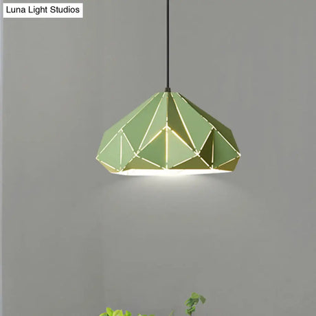 Origami Metal Hanging Pendant Light - Contemporary 1-Light Ceiling In Blue/Pink/Yellow