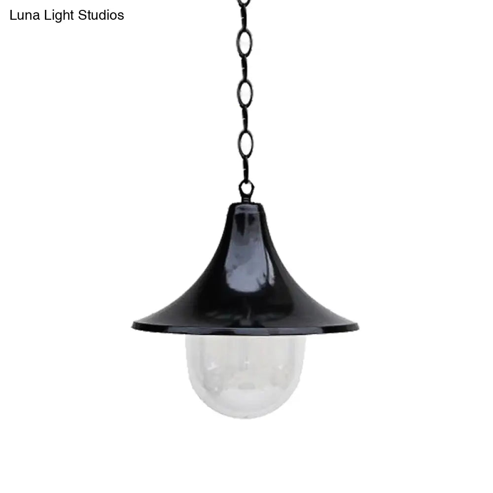 Outdoor Antique Flared Pendant Light With Clear Glass Shade - Rust/Black Finish 1 Bulb Hanging Lamp
