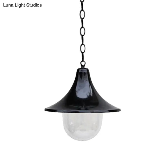 Outdoor Antique Flared Pendant Light With Clear Glass Shade - Rust/Black Finish 1 Bulb Hanging Lamp