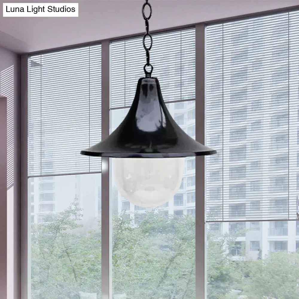 Rust/Black Antique Flared Pendant Light With Clear Glass Shade For Outdoor - 1 Bulb Hanging Lamp
