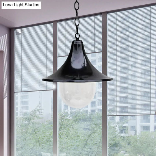 Rust/Black Antique Flared Pendant Light With Clear Glass Shade For Outdoor - 1 Bulb Hanging Lamp