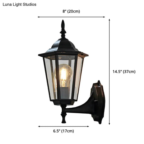 Outdoor Black Sconce Light With Traditional Clear Glass - One Kerosene Lighting Fixture