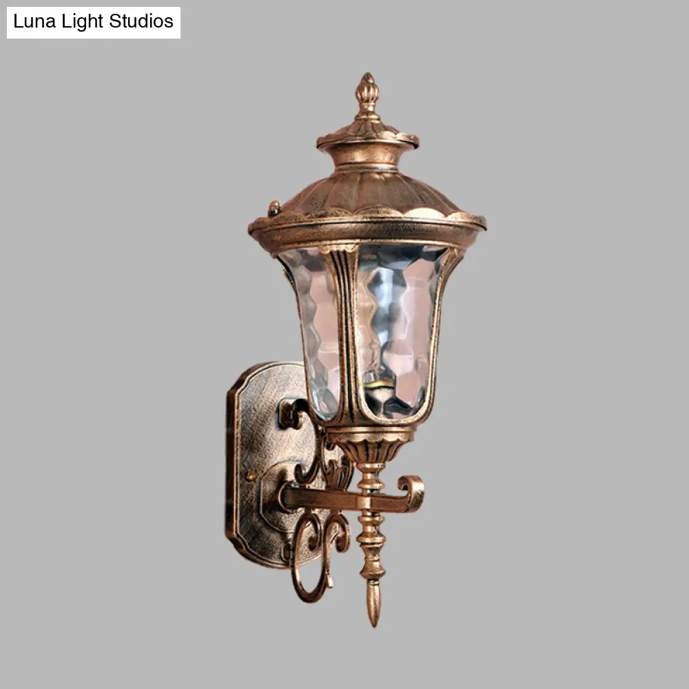 Outdoor Brass Wall Sconce Lighting With Water Glass And 1-Bulb For Country-Inspired Decor