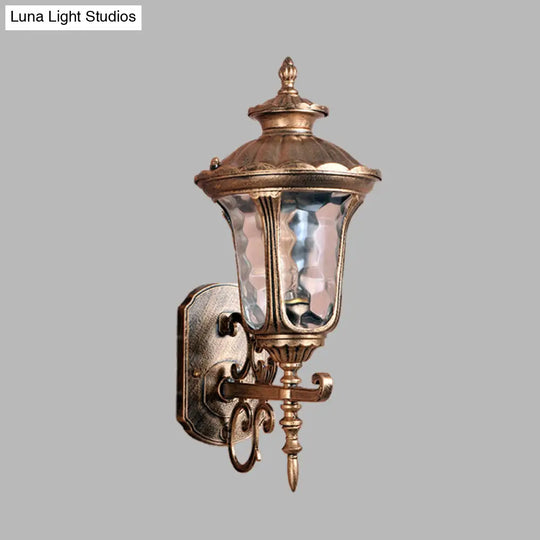 Outdoor Brass Wall Sconce Lighting With Water Glass And 1-Bulb For Country-Inspired Decor