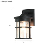 Outdoor Vintage Crackle Glass Cylinder Wall Sconce Lamp - 1 Light Black Fixture 6/8 Wide