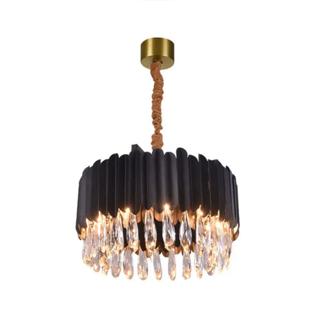 Oval Crystal Drip Pendant Chandelier - Simplicity Light Fixture For Living Rooms Black / Medium