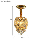 Oval Crystal Flush Ceiling Light Fixture With 1 Bulb In Gold
