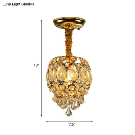 Oval Crystal Flush Ceiling Light Fixture With 1 Bulb In Gold