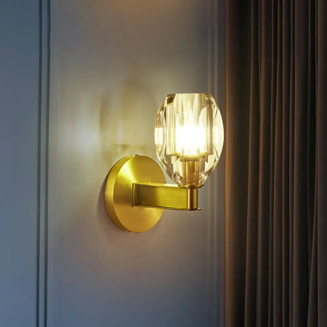 Oval Crystal Wall Light Fixture With 1 Bulb Contemporary Design Gold Finish