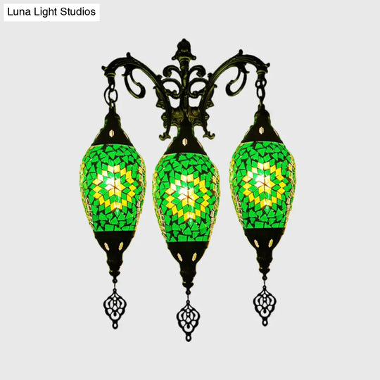 Oval Wall Mounted Lamp: Traditional Stained Art Glass Sconce Light - 3 Heads In White/Red/Light Blue