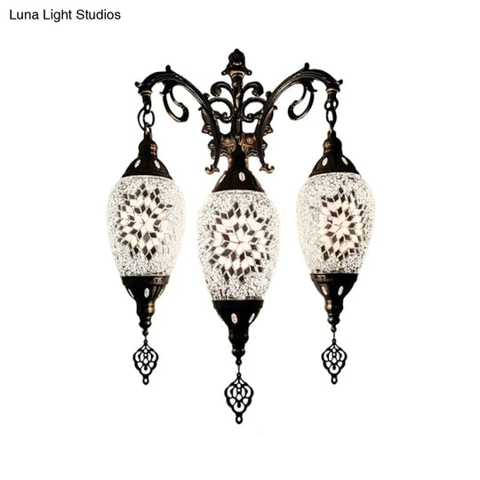 Oval Wall Mounted Lamp: Traditional Stained Art Glass Sconce Light - 3 Heads In White/Red/Light Blue