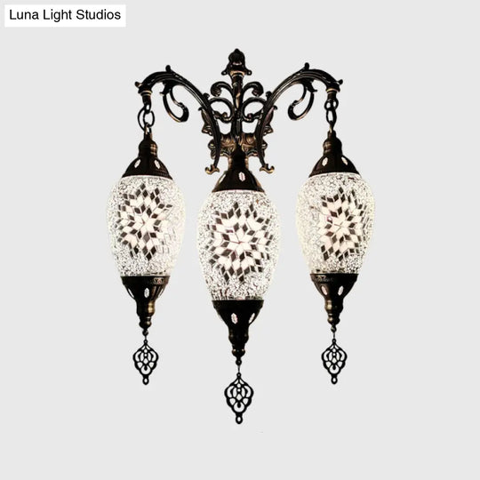 Oval Wall Mounted Lamp: Traditional Stained Art Glass Sconce Light - 3 Heads In White/Red/Light Blue