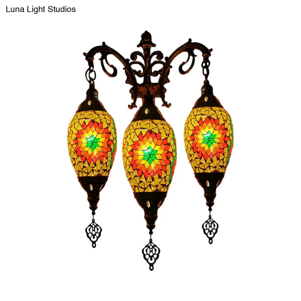 Oval Wall Mounted Lamp: Traditional Stained Art Glass Sconce Light - 3 Heads In White/Red/Light Blue