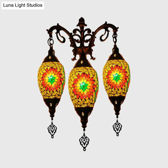 Oval Wall Mounted Lamp: Traditional Stained Art Glass Sconce Light - 3 Heads In White/Red/Light Blue