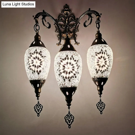 Oval Wall Mounted Lamp: Traditional Stained Art Glass Sconce Light - 3 Heads In White/Red/Light Blue