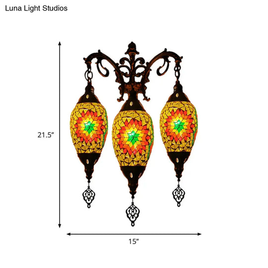 Oval Wall Mounted Lamp: Traditional Stained Art Glass Sconce Light - 3 Heads In White/Red/Light Blue