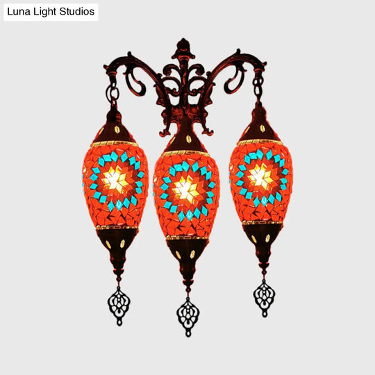 Oval Wall Mounted Lamp: Traditional Stained Art Glass Sconce Light - 3 Heads In White/Red/Light Blue
