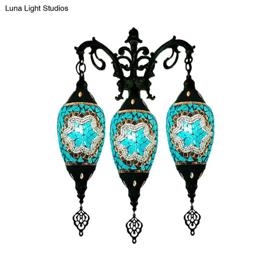 Oval Wall Mounted Lamp: Traditional Stained Art Glass Sconce Light - 3 Heads In White/Red/Light Blue
