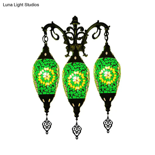 Oval Wall Mounted Lamp: Traditional Stained Art Glass Sconce Light - 3 Heads In White/Red/Light Blue