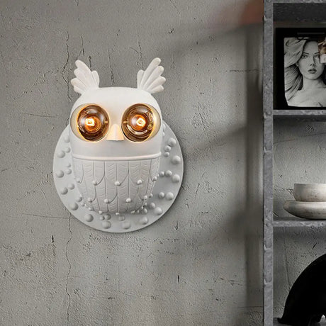 Owl Shape Resin Wall Lamp: Cartoon 2-Light Mount Fixture White Aisle Lighting