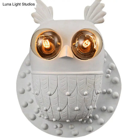 Owl Shape Resin Wall Lamp: Cartoon 2-Light Mount Fixture White Aisle Lighting