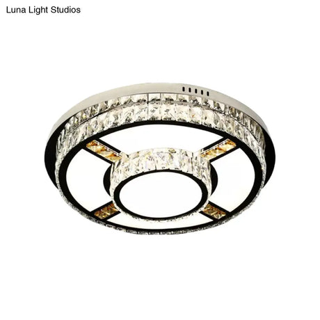 P Stainless - Steel Flushmount Light With Clear Faceted Crystal Shade - Flower/Round Design