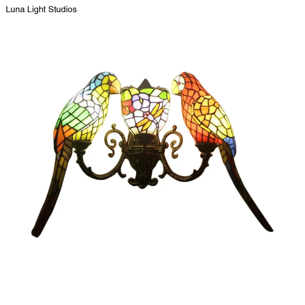 Parrot Stained Glass Wall Lighting: Rustic Lodge Style 3 Lights Indoor Living Room Décor