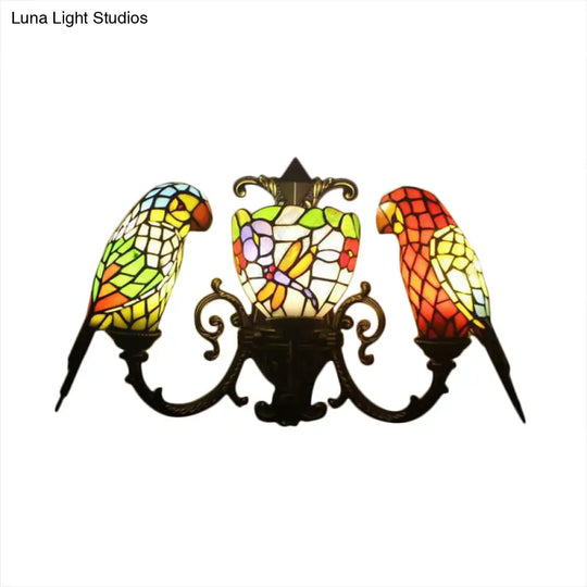 Parrot Stained Glass Wall Lighting: Rustic Lodge Style 3 Lights Indoor Living Room Décor