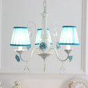 Pastoral Bedroom Chandelier Light With Rose Crystal Draping - Fabric Pleated Empire Shade Suspension
