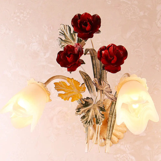 Pastoral Floral Opaline Frosted Glass Wall Sconce In Beige - 1/2-Light Wall-Mounted Fixture 2 /