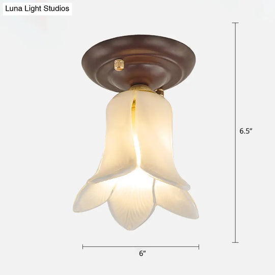 Pastoral Glass Ceiling Light Fixture - Coffee Finish 1-Bulb Semi Flush White