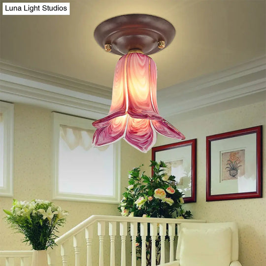 Pastoral Glass Ceiling Light Fixture - Coffee Finish 1-Bulb Semi Flush