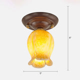Pastoral Glass Ceiling Light Fixture - Coffee Finish 1 - Bulb Semi Flush Yellow